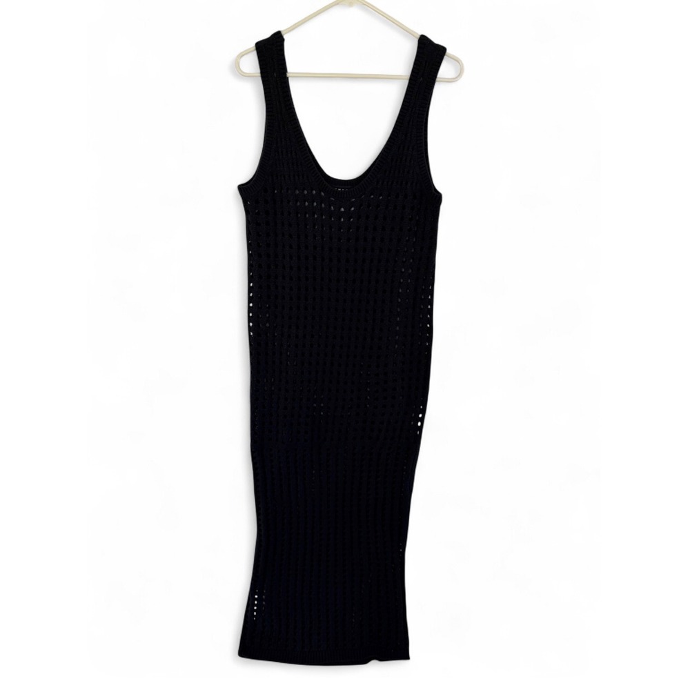 SWNY Crochet Midi Swim Style Dress Black Open Knit Sleeveless Cover Up Large